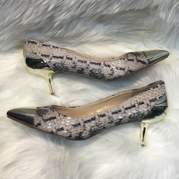 Enzo Angiolini Casiano faux snakeskin/gold Toes/Heels kitten heel size 10 - Picture 2 of 11